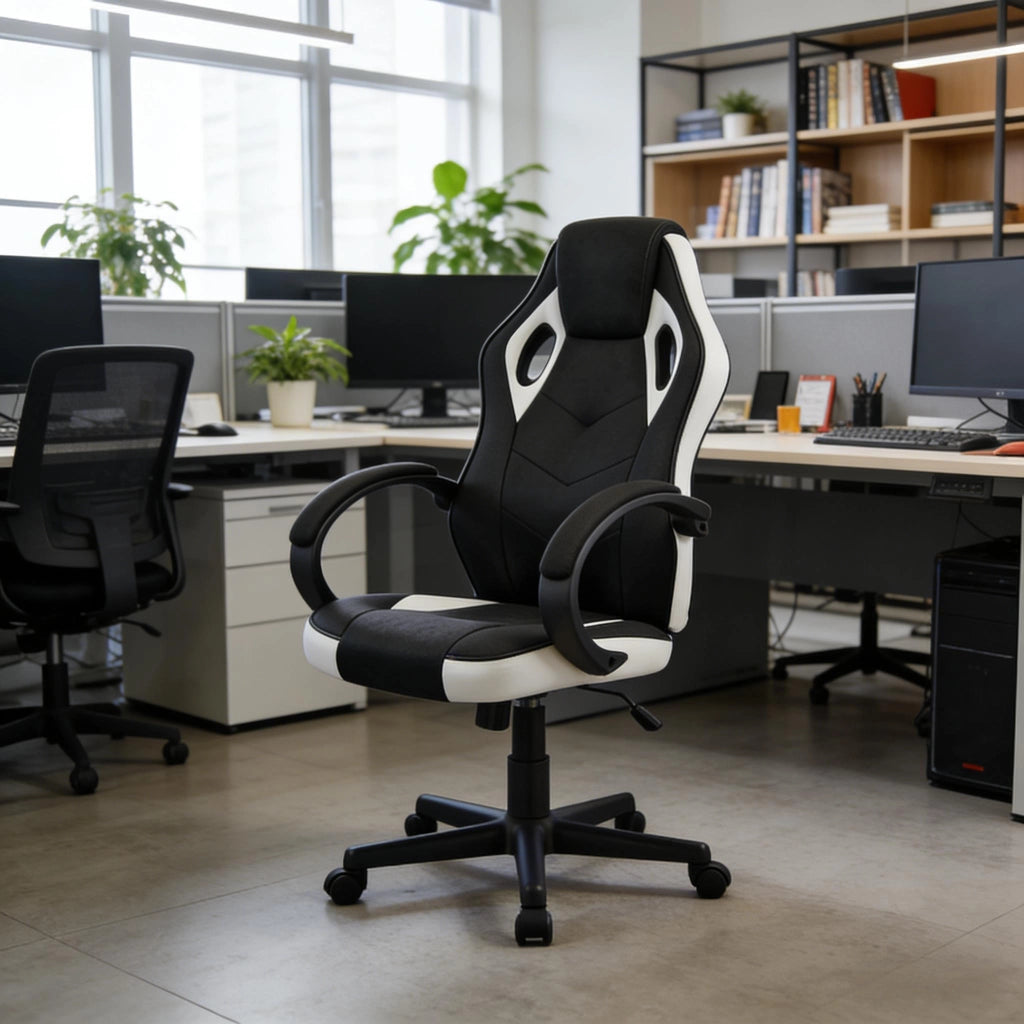 SEDIA DA UFFICIO ergonomica regolabile 44-54 cm in rete e PU nero/bianco