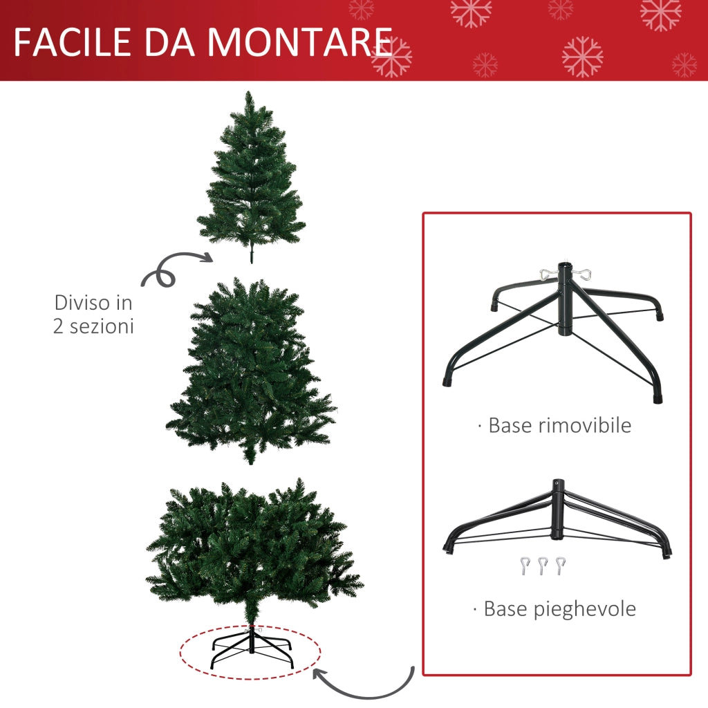 EasyComfort Albero di Natale 210cm Artificiale Pieghevole con Base Rimovibile, 1064 Rami, in PVC e Acciaio, Verde