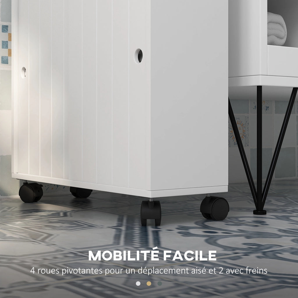 Mobiletto Bagno con Portarotoli e Ruote ¨C zephmum ¨C Bianco 52x17x67 cm
