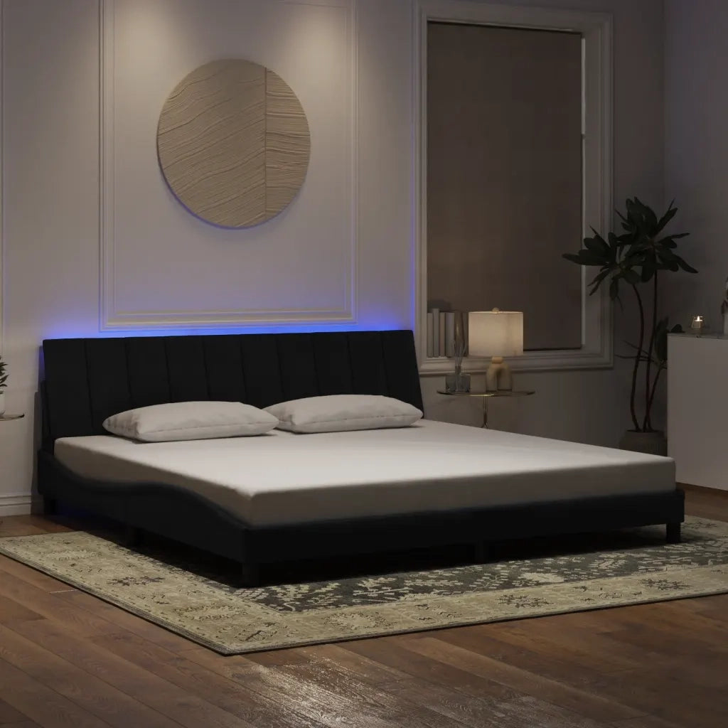 Giroletto con LED senza Materasso Hanko Nero 200x200 cm in Velluto 3213801