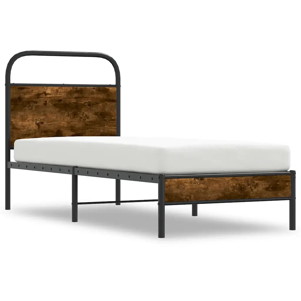 Letto singolo | Letto per adulti | Giroletto senza Materasso Rovere Fumo 80x200 cm in Truciolato