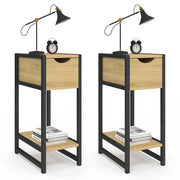 IDMarket - Set di 2 comodini a 1 cassetto DETROIT con ripiano in metallo nero e legno, design industriale