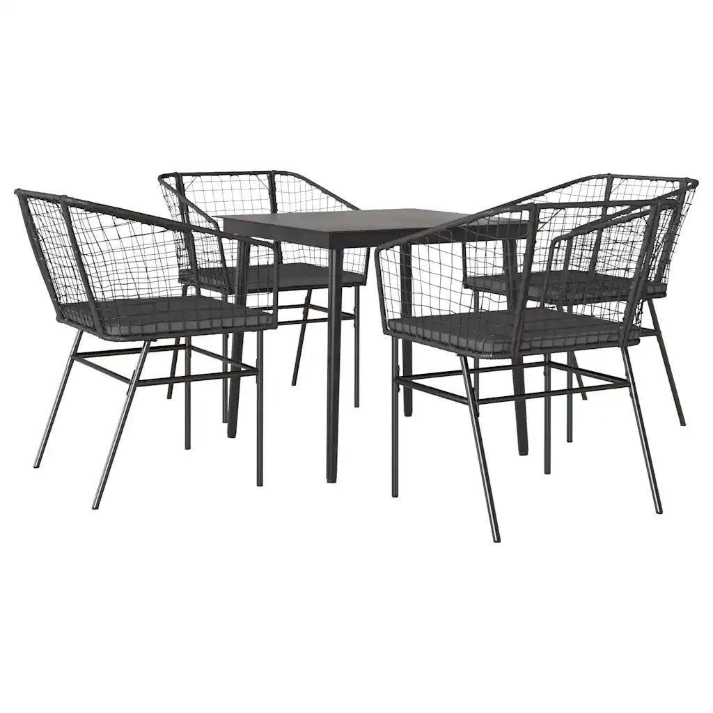 Set da Pranzo da Giardino con Cuscini 5 pz Polyrattan Vetro