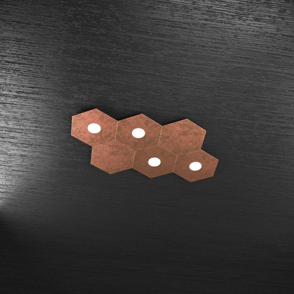 HEXAGON APPLIQUE-PLAFONIERA 4 LUCI + 2 DECORATIVO FOGLIA RAME 1142-4L2D-FR