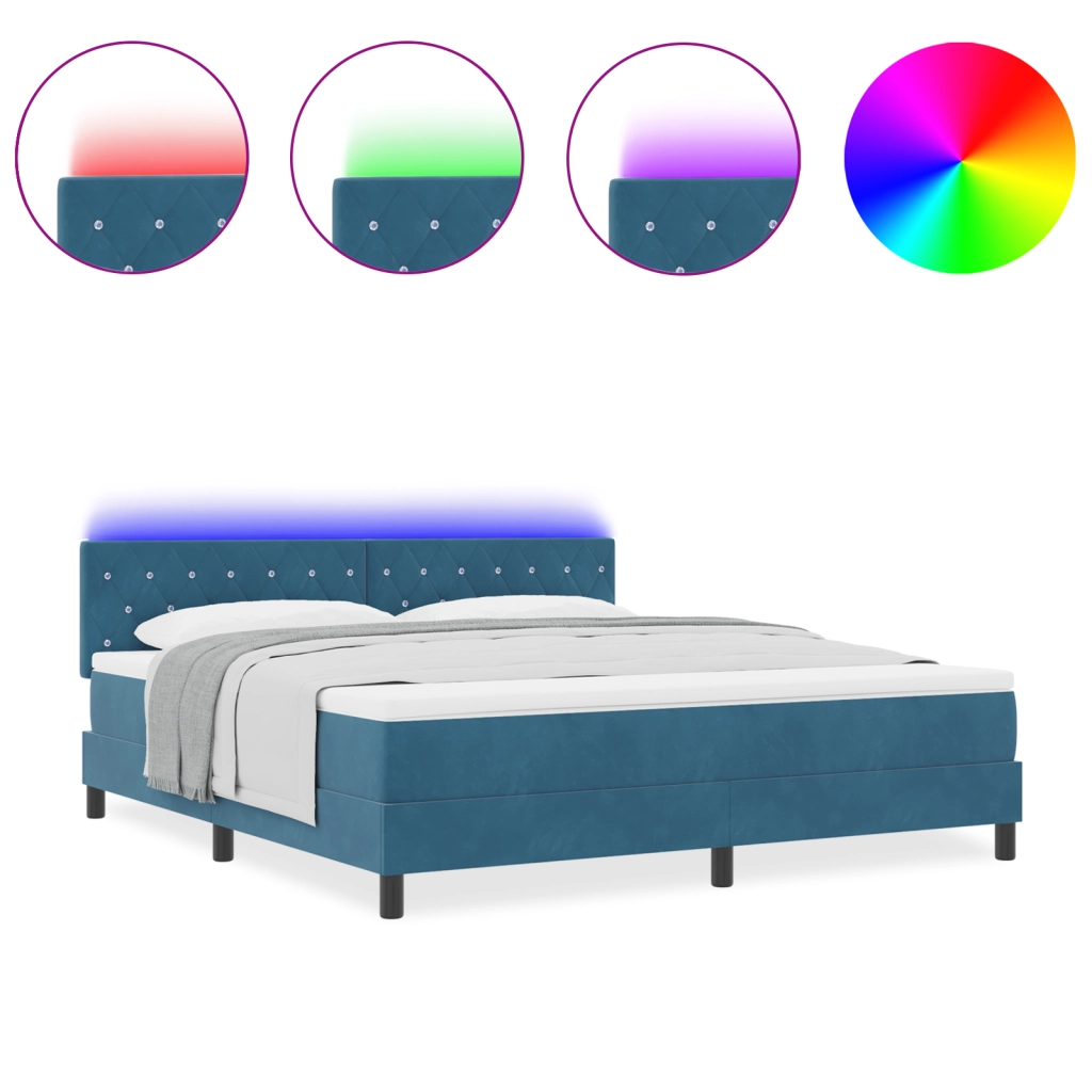 Letto a Molle con Materasso e LED Blu Scuro 180x200 cm in Velluto