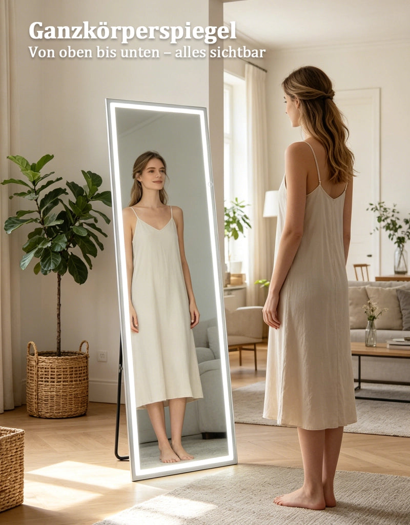 ZMH Specchio a figura intera Illuminato 160cm Specchio da Terra e Parete Full Length Standing Mirror