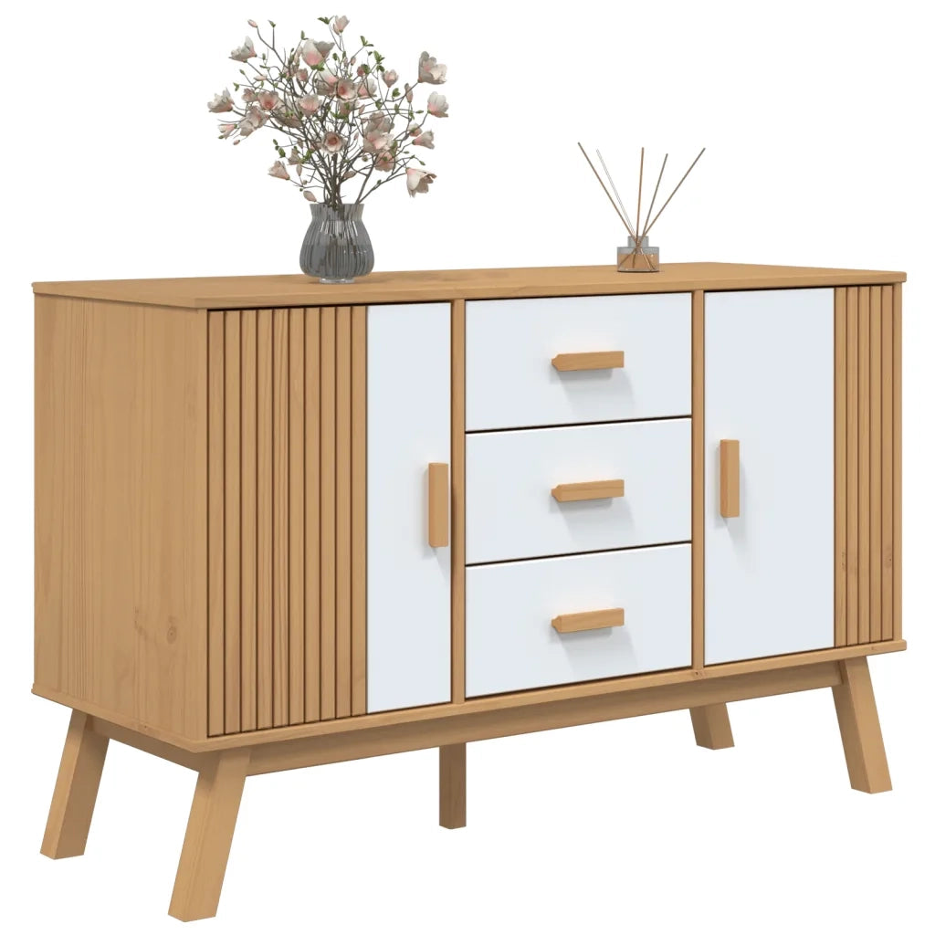 Credenza | Madia | Buffet da pranzo | Armadio da pranzo OLDEN Bianca e Marrone 114x43x73,5 cm Massello di Pino