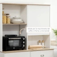 Dispensa Cucina in Truciolato e MDF con Ripiani Aperti, Armadietti e Cassetto, 119x41x180 cm, Bianco