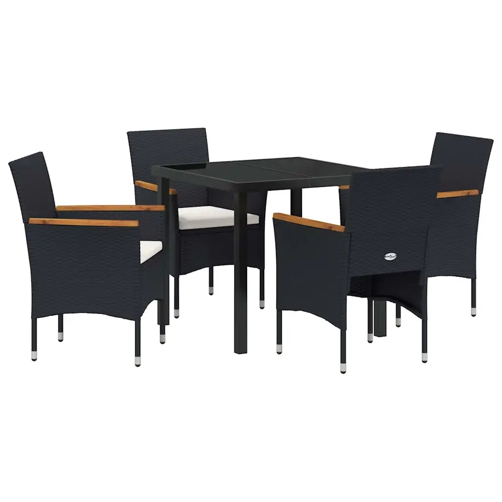 Set da Pranzo per Giardino con cuscino 5 pcs Nero polyrattan