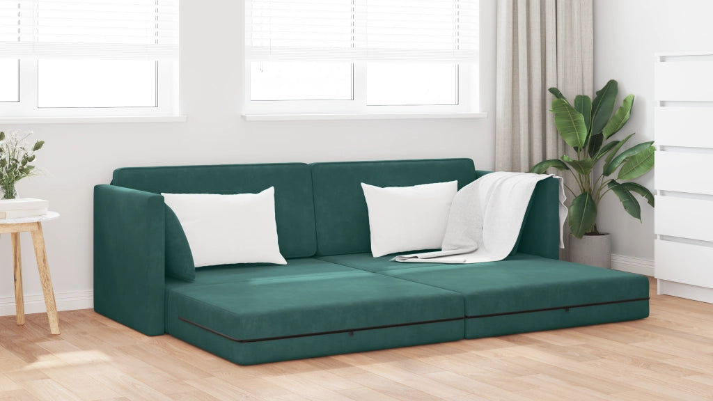 Divano Letto a Pavimento 2-in-1 Verde Scuro 213x144x60 cm Velvet