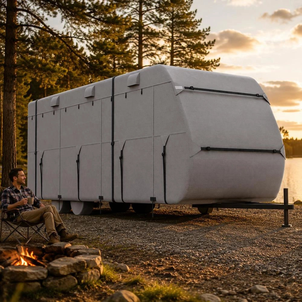 Caravan Cover For 6.1-6.7 M Caravans, Non-woven Fabric Caravan Cover, Waterproof, Windproof, Sun-resistant, Universal Caravan Cover With Storage Bag, Repair Patches, And Straps.