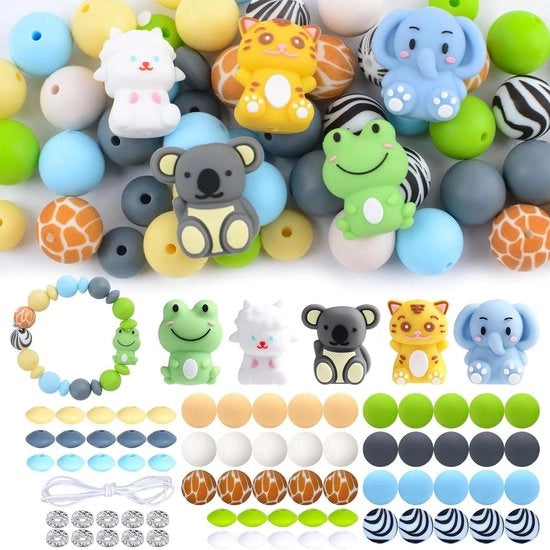 76 pezzi di Kralen 3D Cartoon di Animali in Silicone per Focalizzatore in Bulk, Colorati, Disordinati e Rondi per Armband DIY, Pendenti e Artigianato