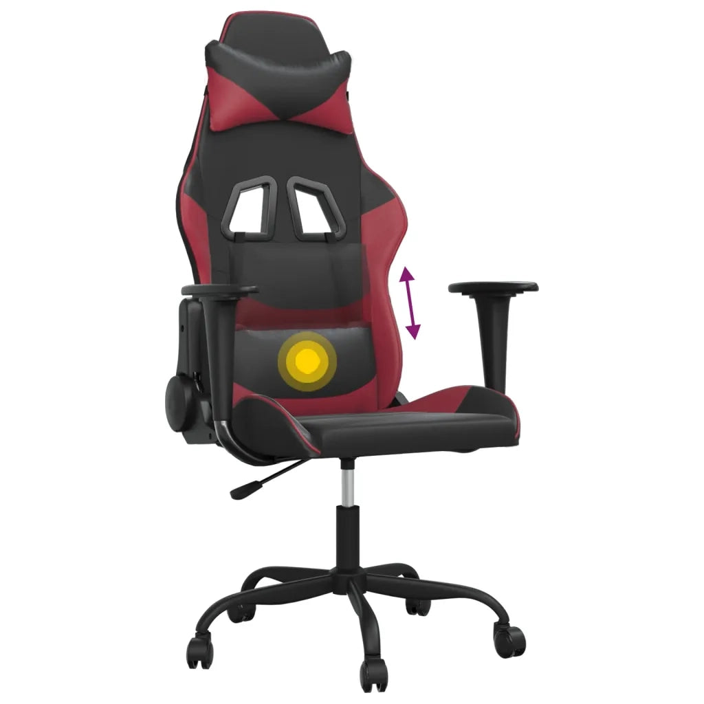 vidaXL Sedia Gaming Massaggio Nero e Rosso Vino in Similpelle