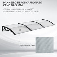 Pensilina Tettoia 303x96x27 cm in Policarbonato Alluminio e PP Nera e Trasparente