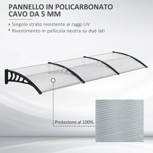Pensilina Tettoia 303x96x27 cm in Policarbonato Alluminio e PP Nera e Trasparente