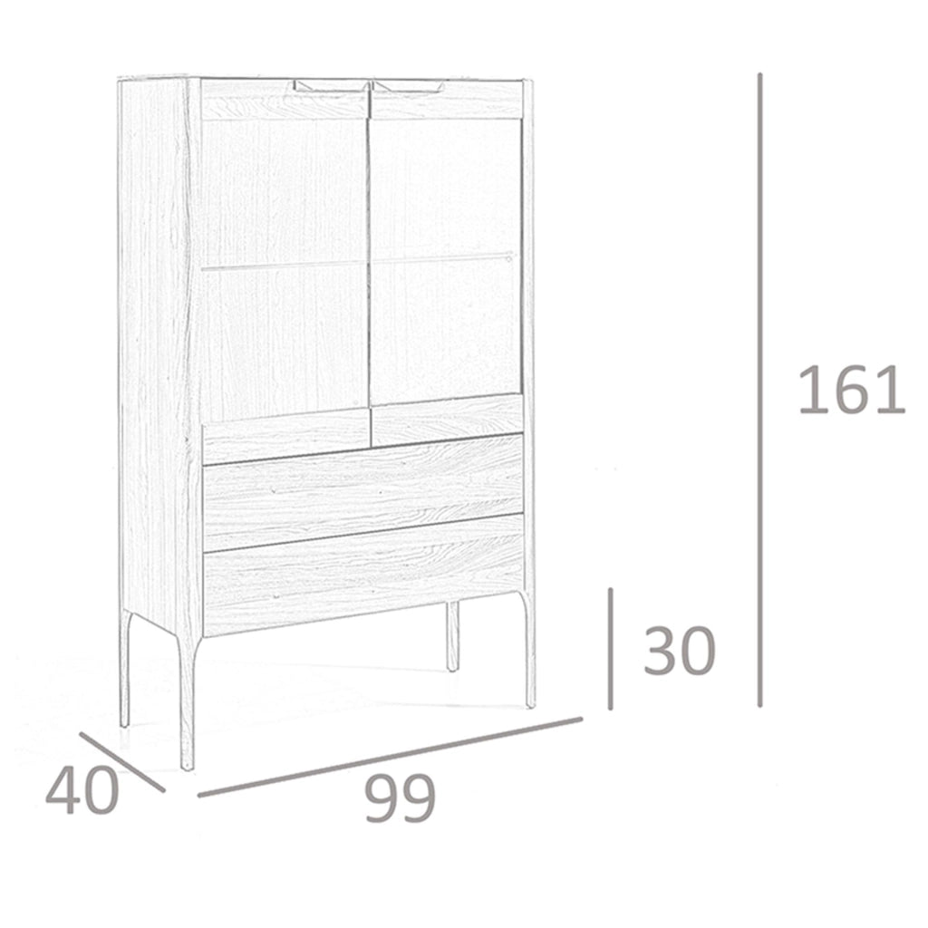 Credenza alta in noce con piano in vetro finto marmo e illuminazione interna