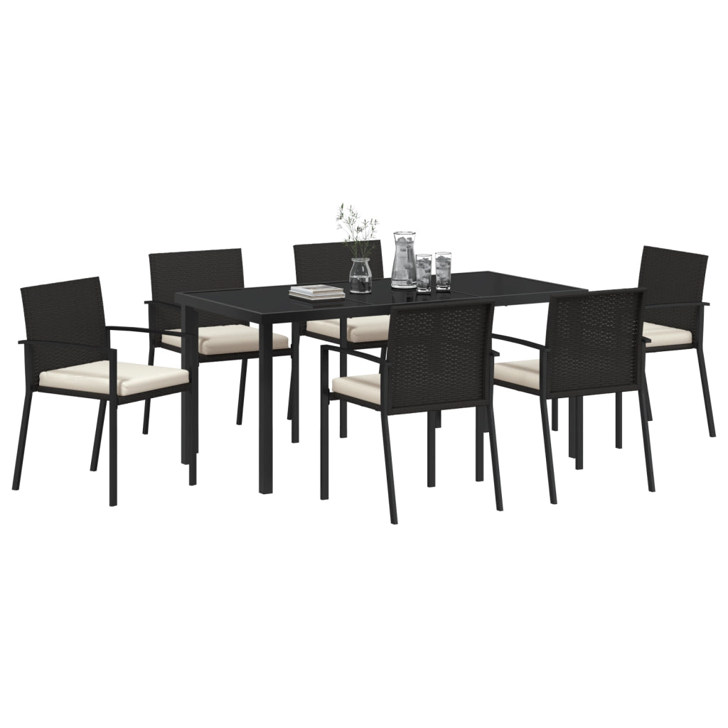 Set da pranzo da giardino 7 pezzi Polyrattan nero