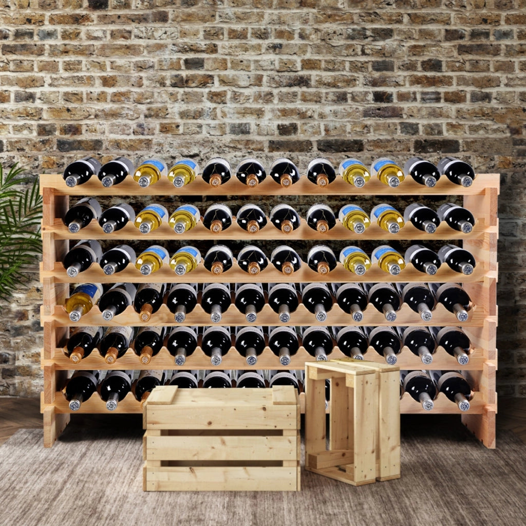 Portabottiglie in legno di pino-Scaffale per 72 bottiglie di vino 119x29x71,5cm