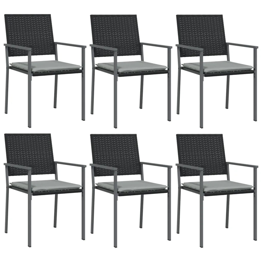 Sedie da Giardino con Cuscini 6pz Nere 54x62,5x89 cm Polyrattancod mxl 118233