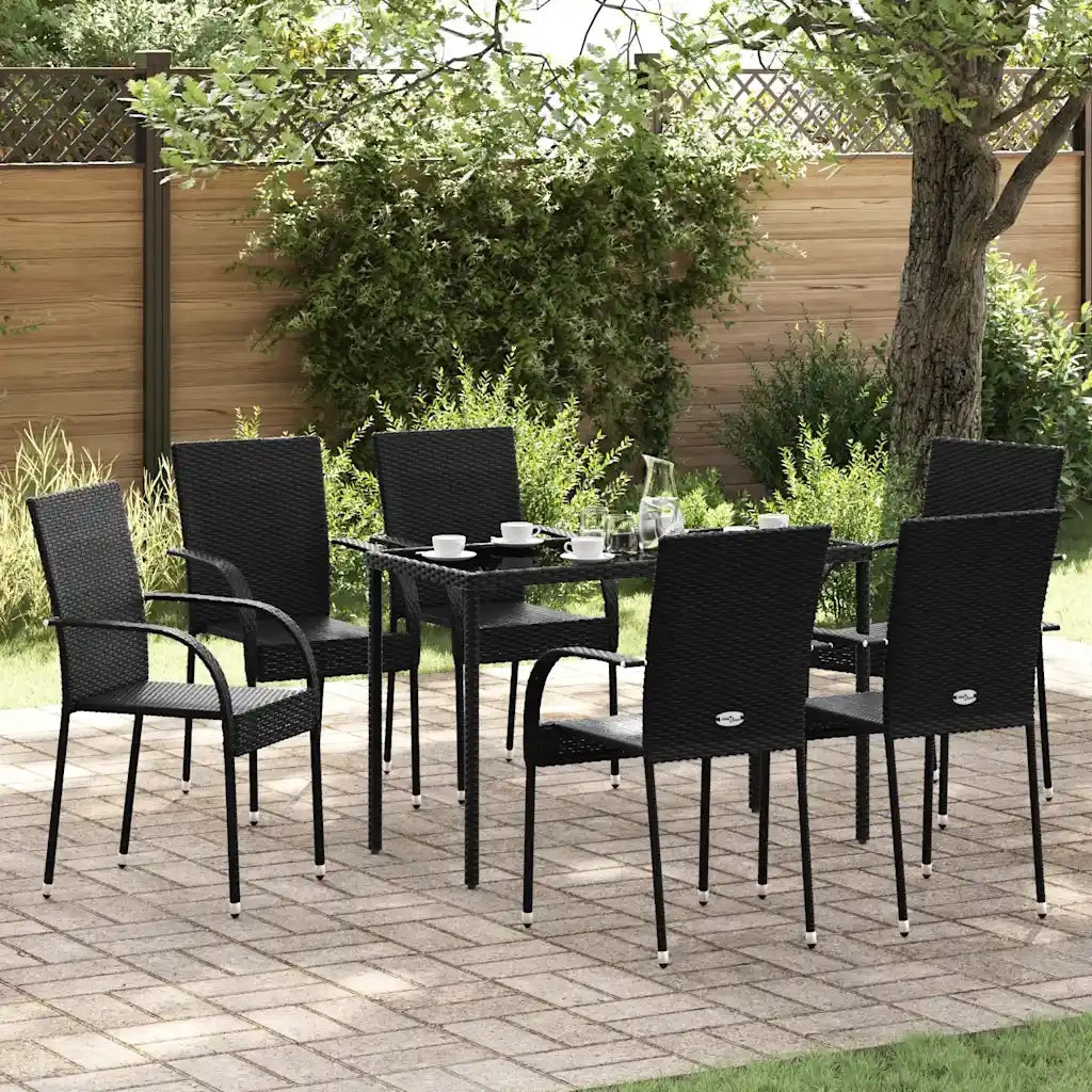 Sedie da giardino Impilabili 6 pz | Sedie da Esterno in Polyrattan Nere