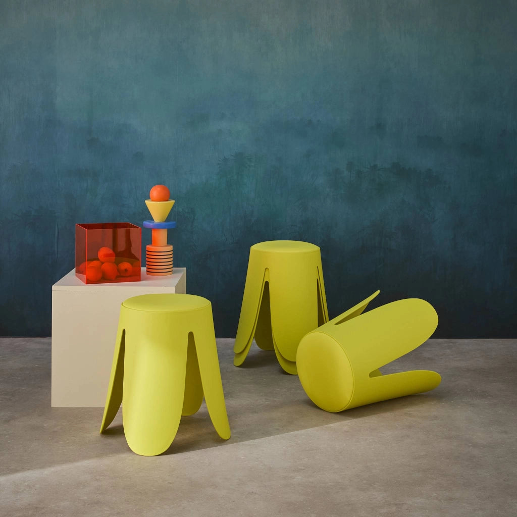 Set 4 sgabelli impilabili in ecopelle, giallo