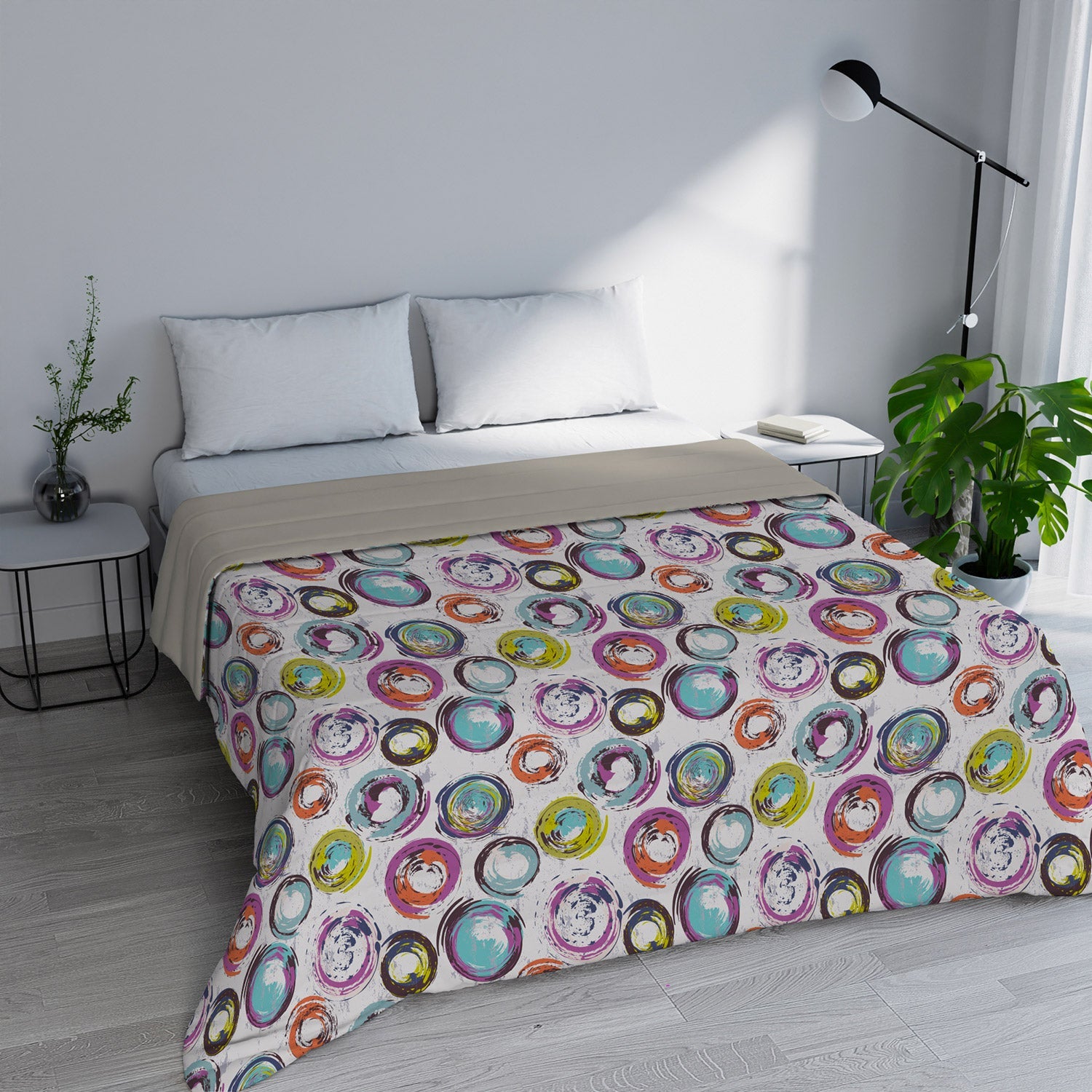 Trapuntino Estivo Singolo in Microfibra 100 gr con Stampa Cerchi Astratti Basic