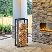 Porta Legna Verticale in Metallo Nero da Interni ed Esterni con Portata 100 kg max, 40x25x100 cm