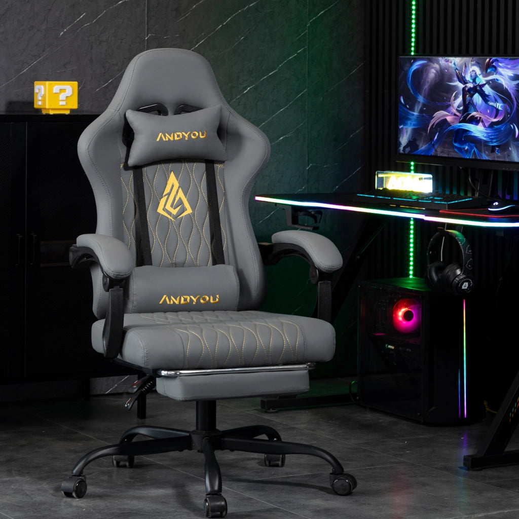 Sedia da Gaming con Poggiapiedi ¨C Zephmum ¨C Grigio