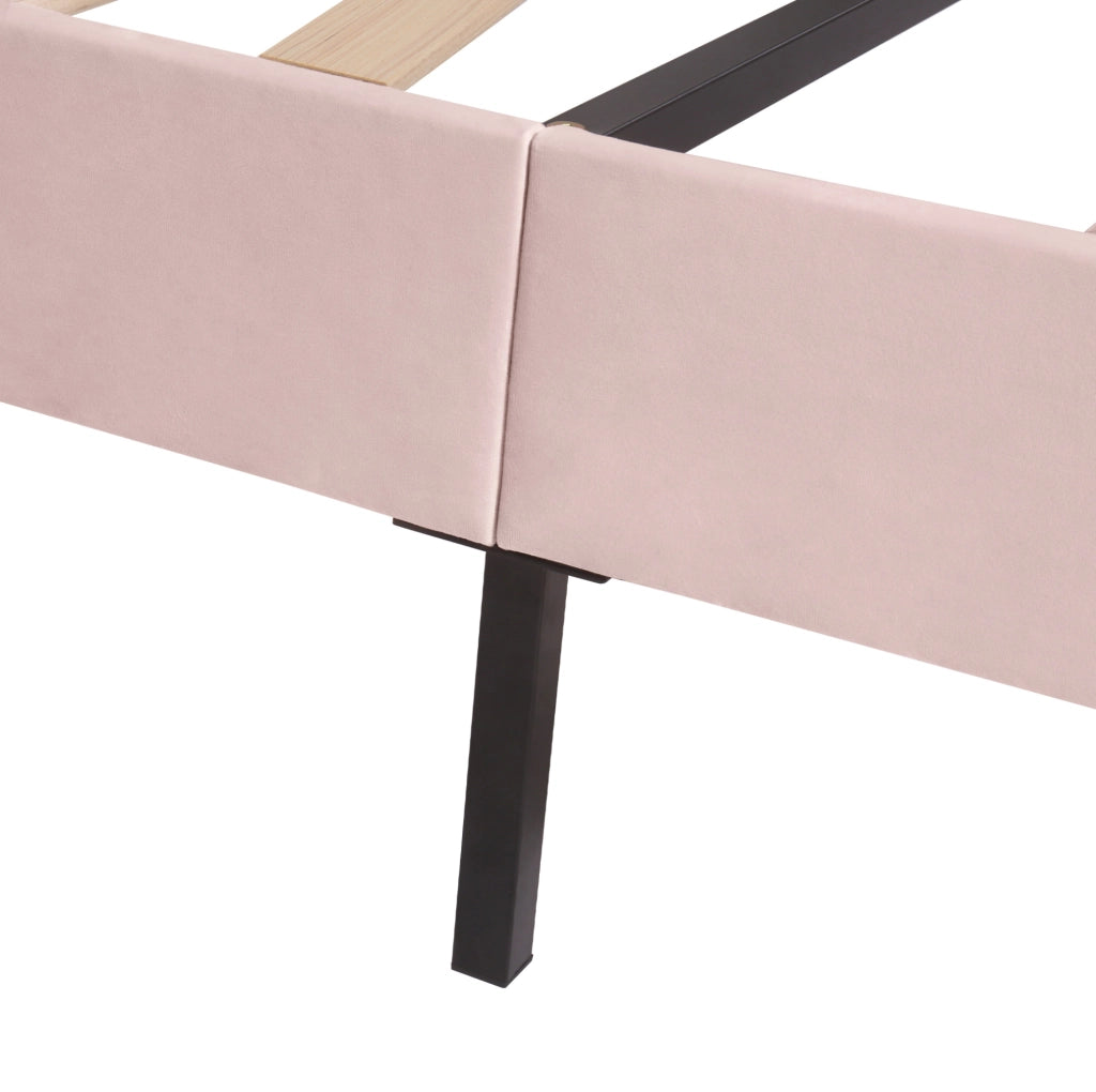 Letto imbottito in velluto rosa 140 x 200 cm con rete a doghe