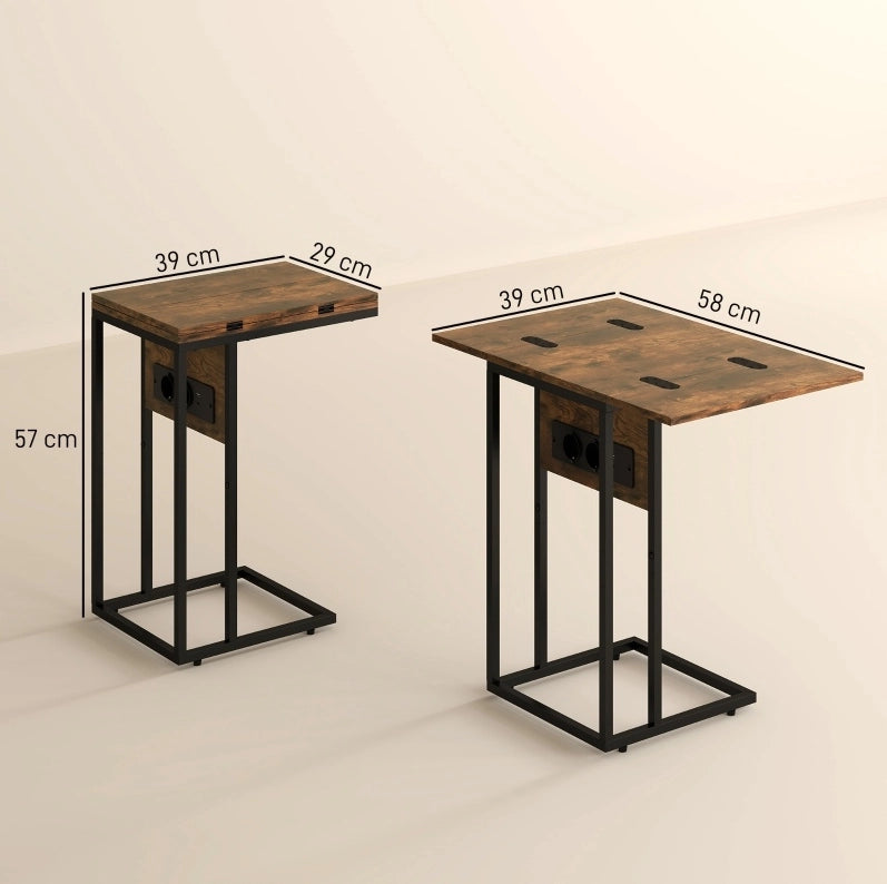 Tavolino pieghevole 39x29x57 cm in legno e metallo marrone rustico con USB
