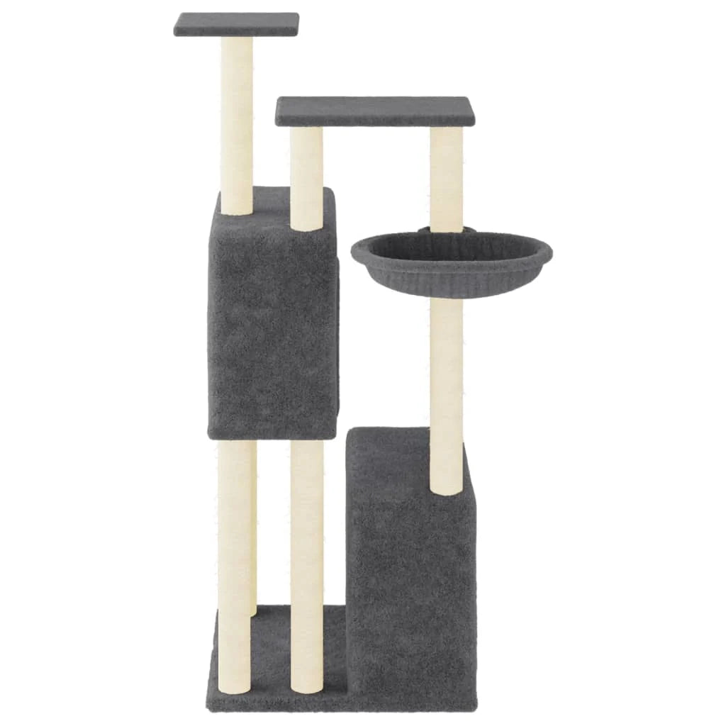 Tiragraffi per gatti torre per arrampicata giocattolo piattaforma per arrampicata con tiragraffi in sisal scuro 122 cm grigio 02_0022650