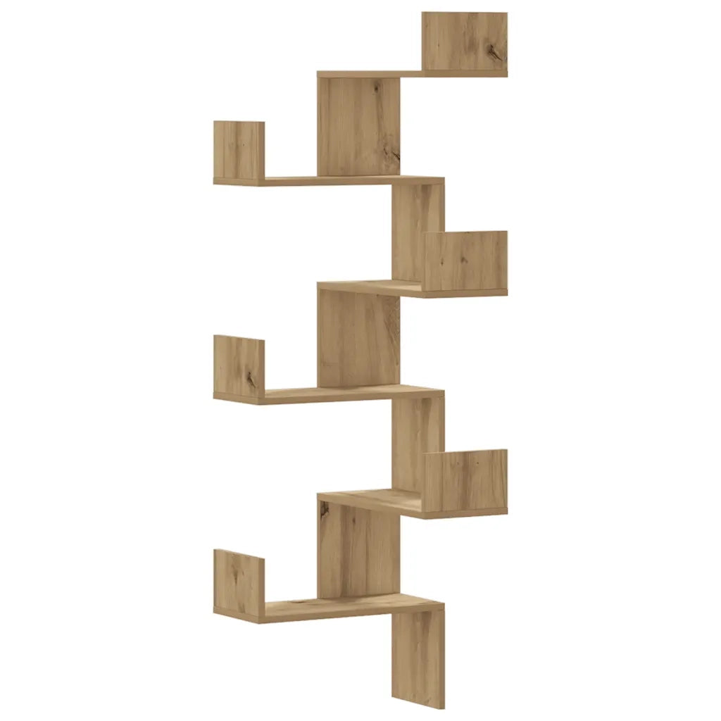 Scaffale Angolare Muro | Mensola a parete Rovere Artigianale 45x45x147 cm Legno