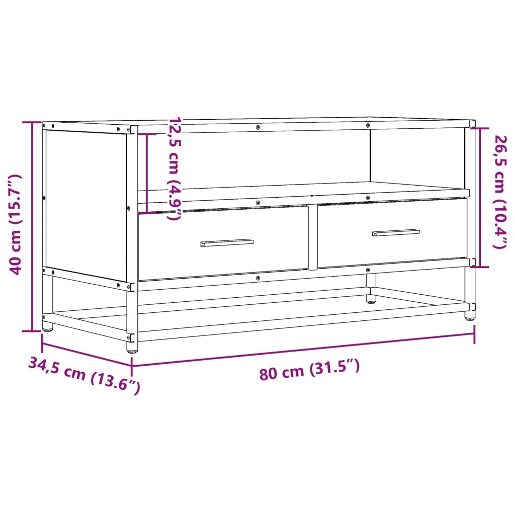 vidaXL Mobile TV Rovere Fumo 80x34,5x40 cm Legno Multistrato e Metallo