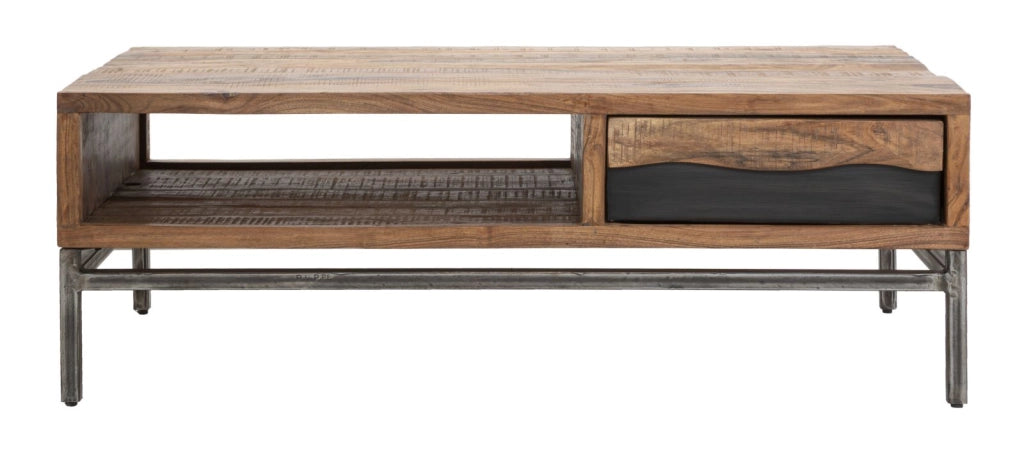 Tavolo da Caffè Yellowstone 118x70x40 cm in Legno di Acacia e Ferro Marrone e Nero