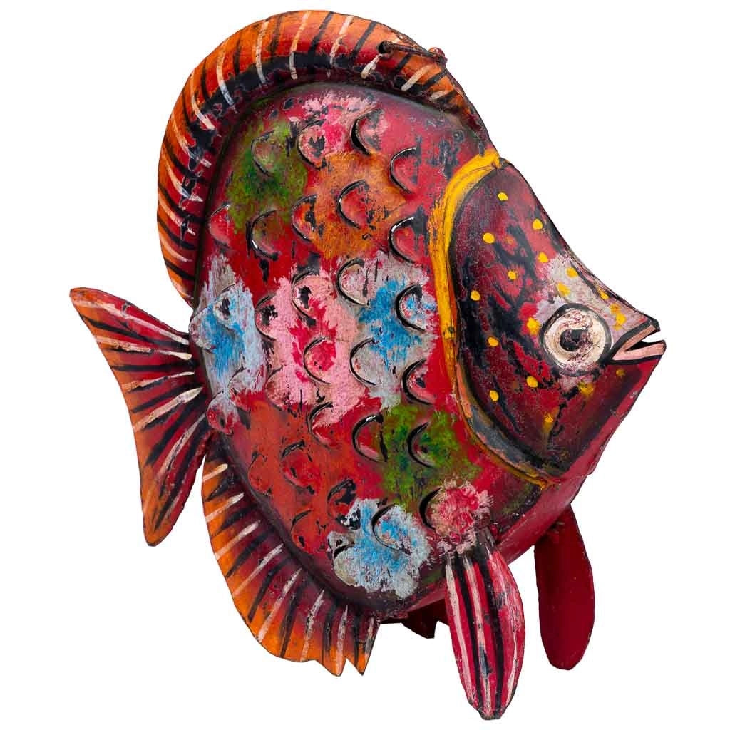 Portacandele pesce rosso in metallo invecchiato 30x9x30
