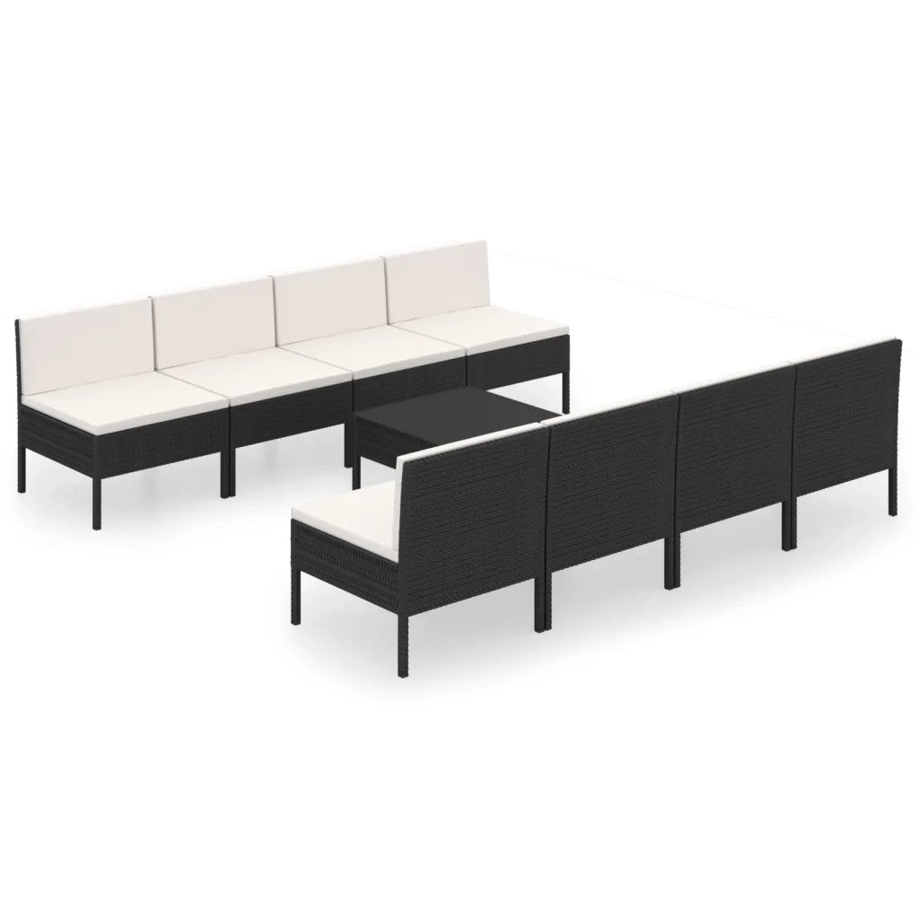 Set Divani da Giardino 9 pz con Cuscini in Polyrattan Nero 3094332