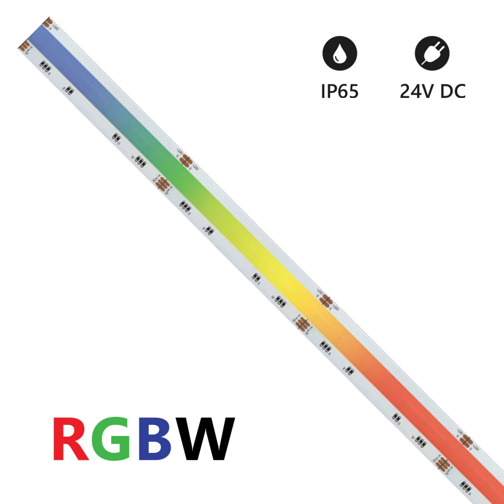 Alcapower Striscia LED COB RGBW 5 metri 24V IP65, 896 LED/m, 16W/m totale, luce bianca 4000K, CRI 90, alta efficienza luminosa e lunga durata
