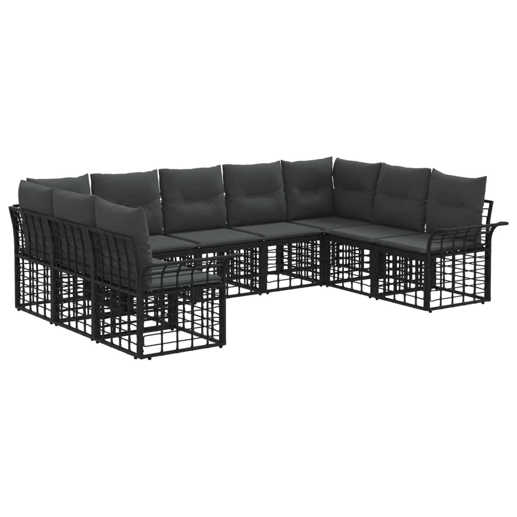 Set di divani da esterno 9 pcs Nero e Grigio scuro Poliestere