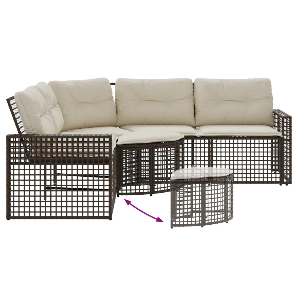 Divano da Giardino a L con Cuscini e Pouf Marrone in Polyrattan