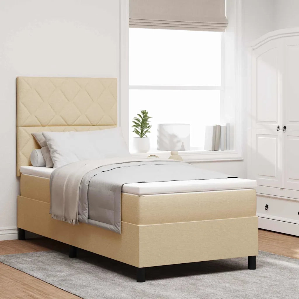 Letto a molle con materasso Crema 90 x 190 cm Tessuto 3342912