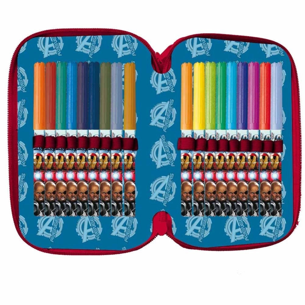 Trade Shop - Astuccio Portapastelli Scuola 3 Zip Cerniera Avengers Supereroi Accessoriato -