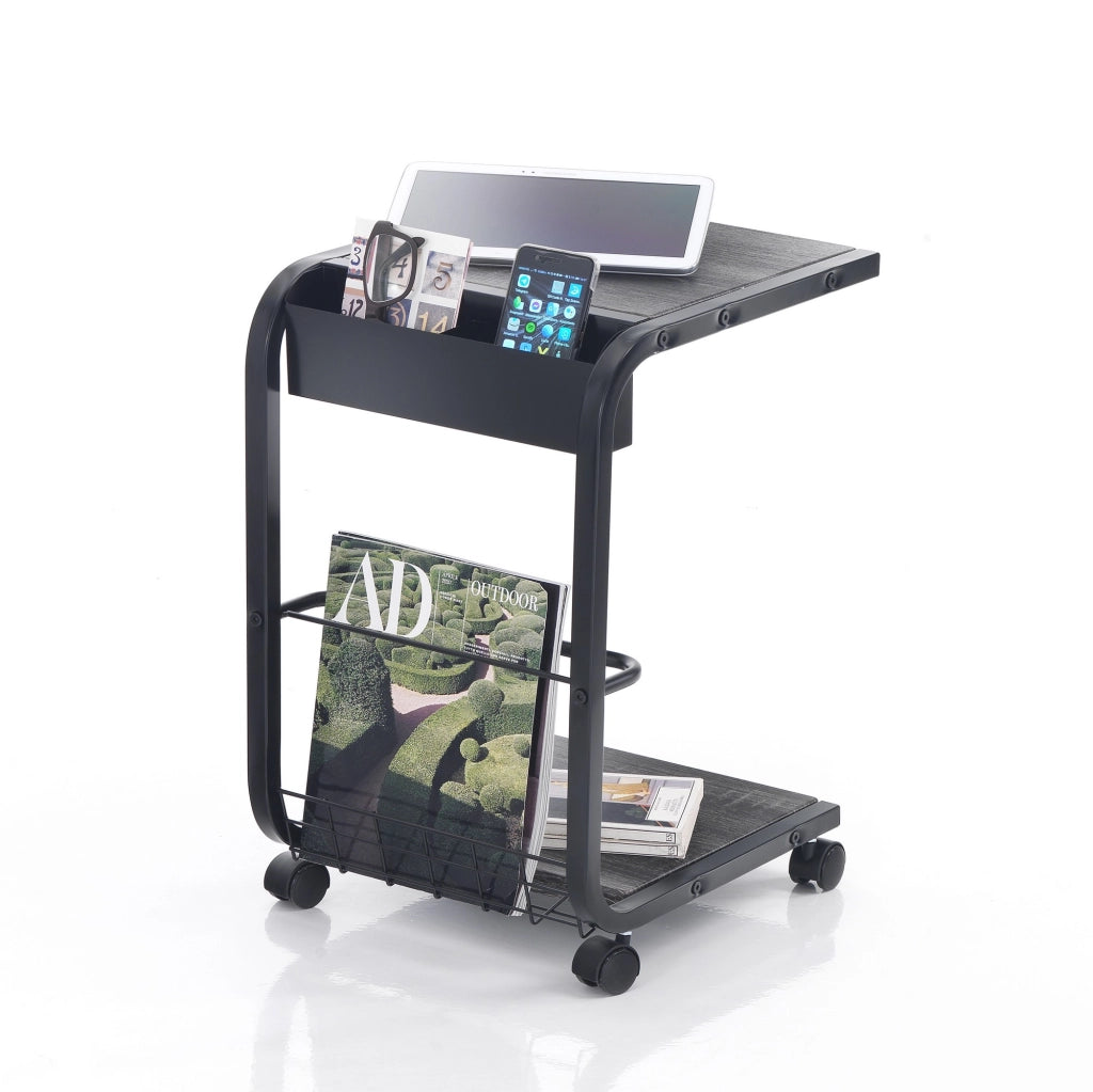 Carrello ELGIN multifunzione con 3 ripiani in metallo nero