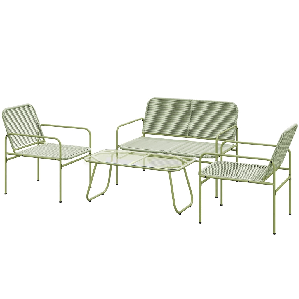 Divanetto da Esterno con 2 Poltrone e Tavolino ¨C Zephmum ¨C Verde, Rattan PE, Vetro