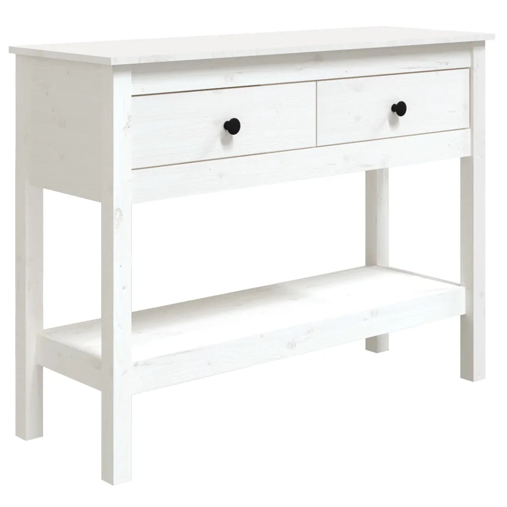 Tavolo Consolle Bianco 100x35x75 cm in Legno Massello di Pino 814625