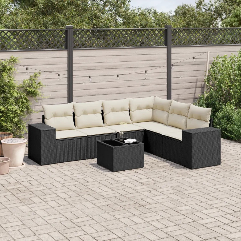 Set Divani da Giardino con Cuscini 7pz Nero Polyrattan 3222615