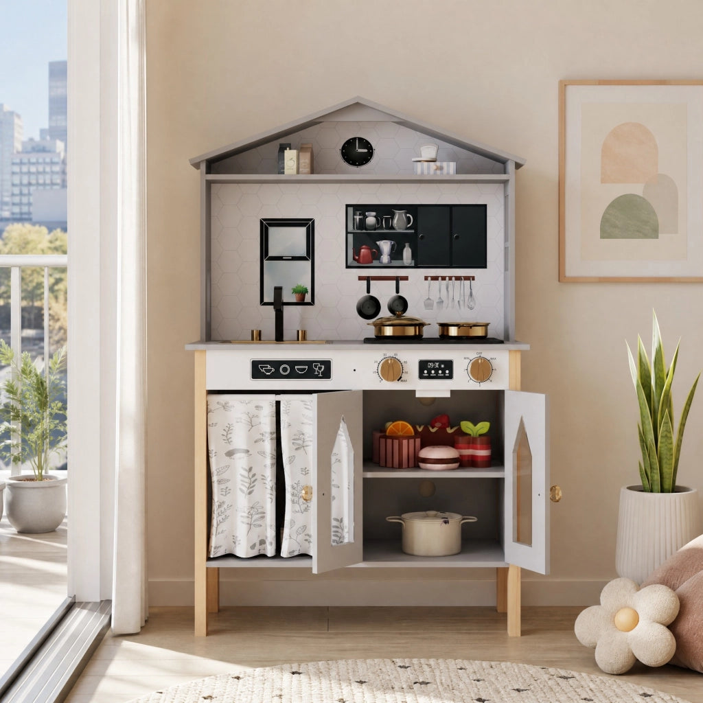 Cucina giocattolo 28.5x60x92 cm con funzioni interattive grigia