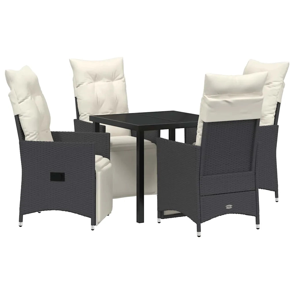 Set da Pranzo per Giardino con cuscino 5 pcs Nero polyrattan 3379563