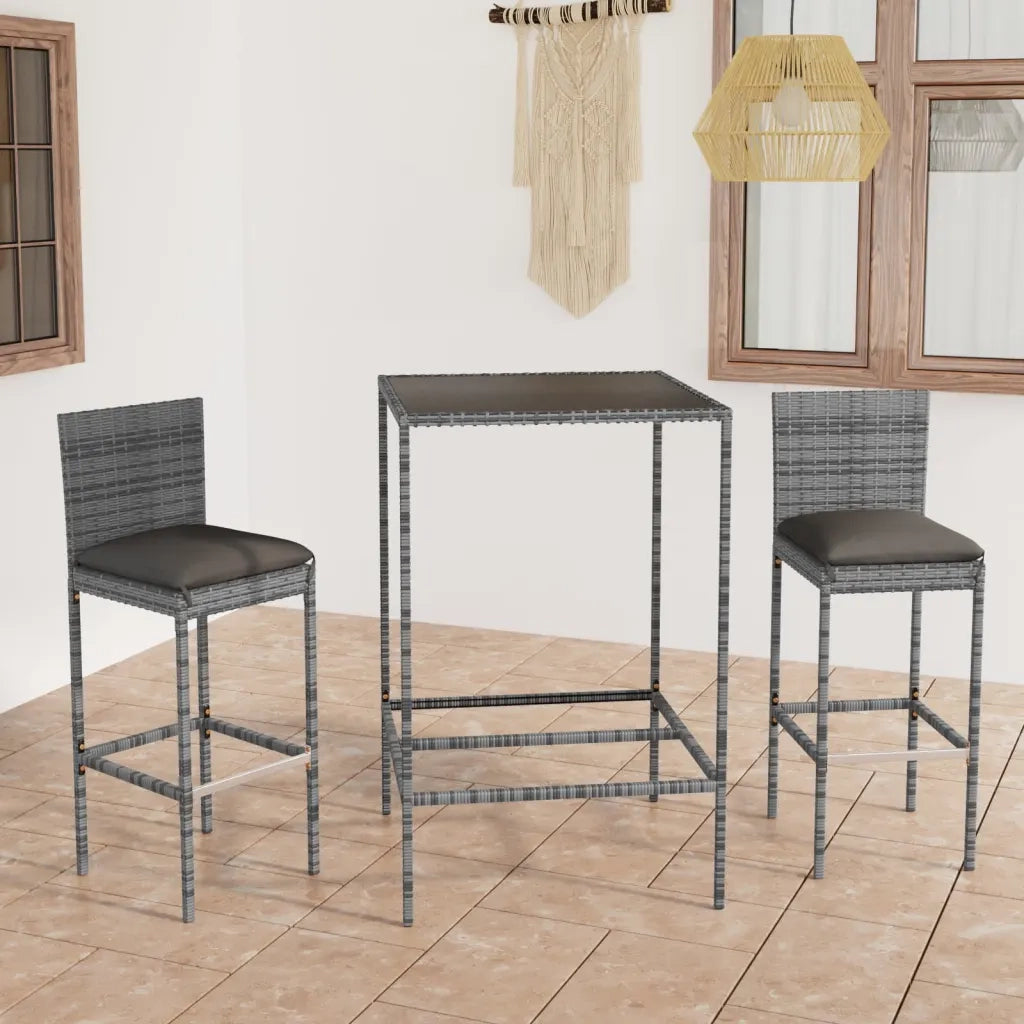 Set da Bar da Giardino 3 pz con Cuscini in Polyrattan Grigio 3064829