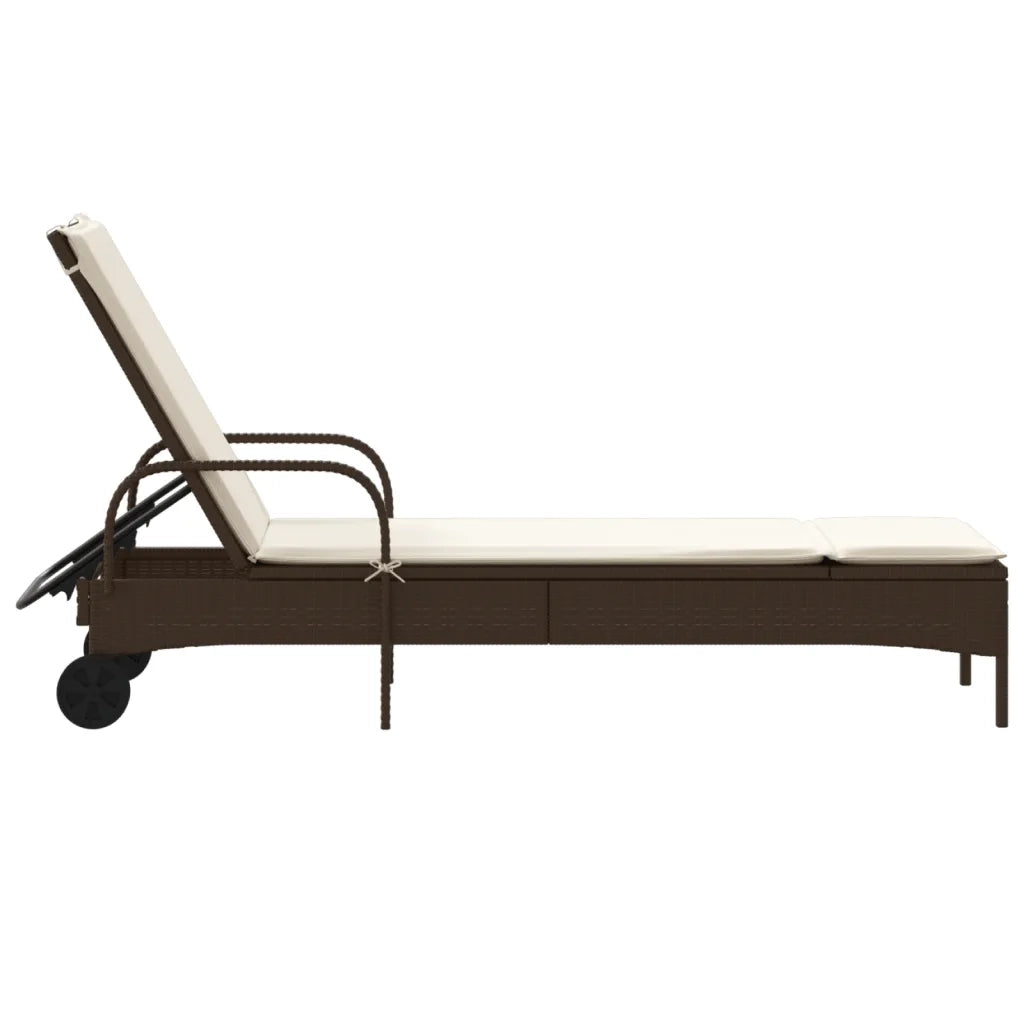 Lettino Prendisole | Sdraio da giardino | Lettino da sole con Ruote e Cuscino in Polyrattan Marrone