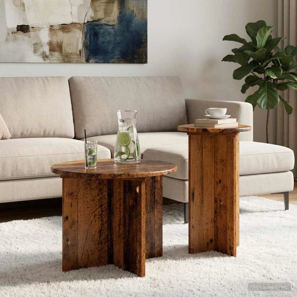 Set tavolini 2 pz Legno antico Ø 45 x 35 cm 8001035